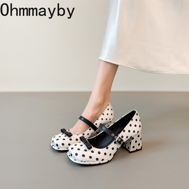 Vintage Fashion Wear - Vintage Thick Heel Polka Dot Women