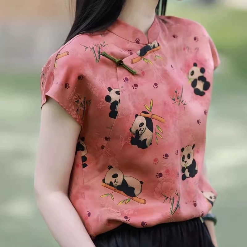 Vintage Fashion In Chinese - Chinese Style Women's Blouses Panda Print