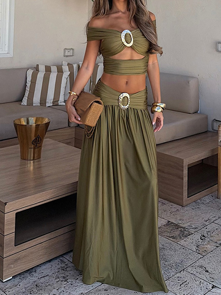 Vintage Fashion Expo - Fashion Solid Backless Pleated Splice Suit