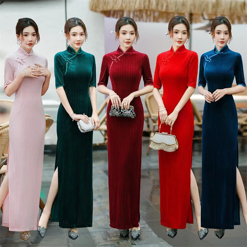 Vintage Fashion Show - 8 Colors Women Velvet Cheongsam Half