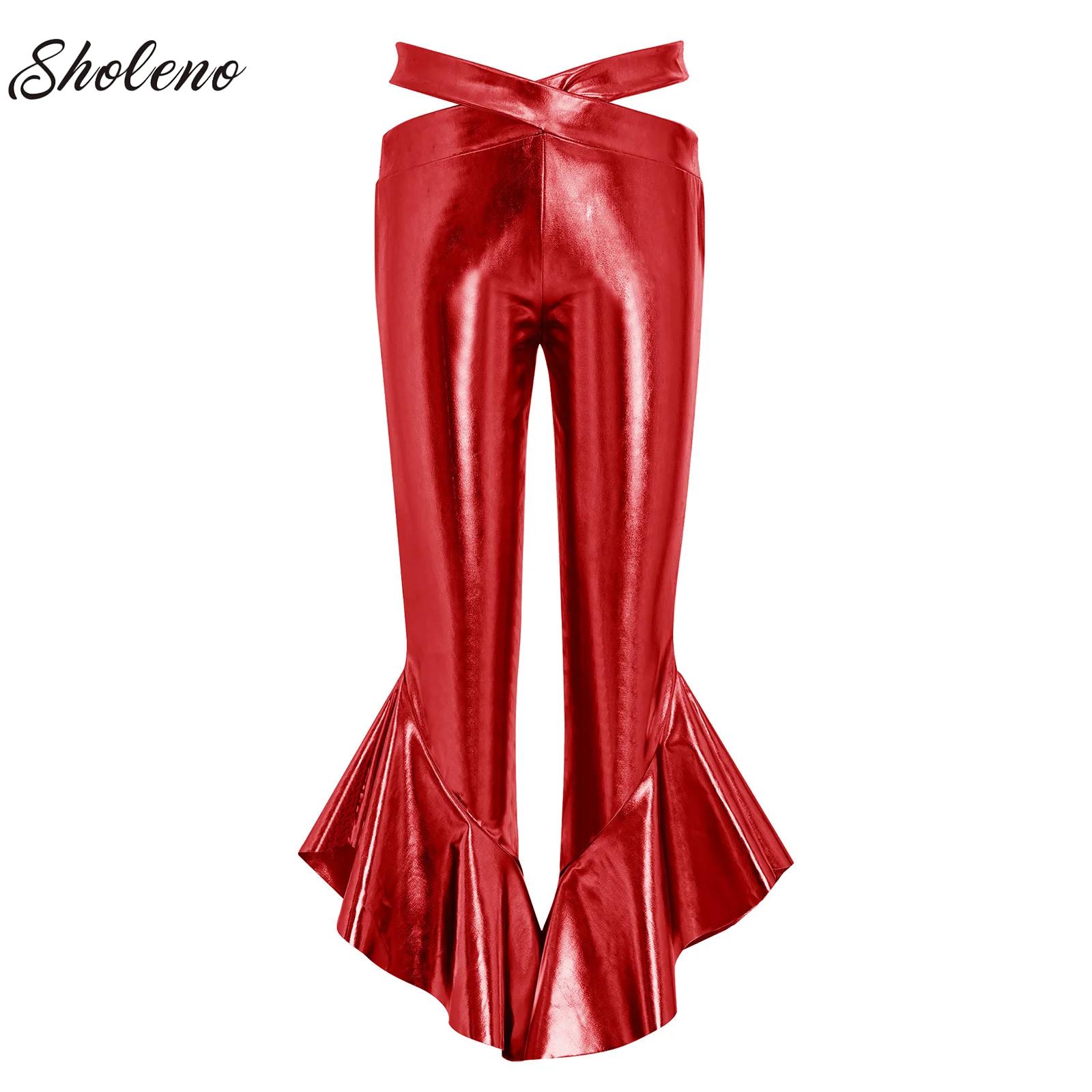 Wide Leg Trouser 70S - Kids Girls Shiny Flare Trousers Metallic