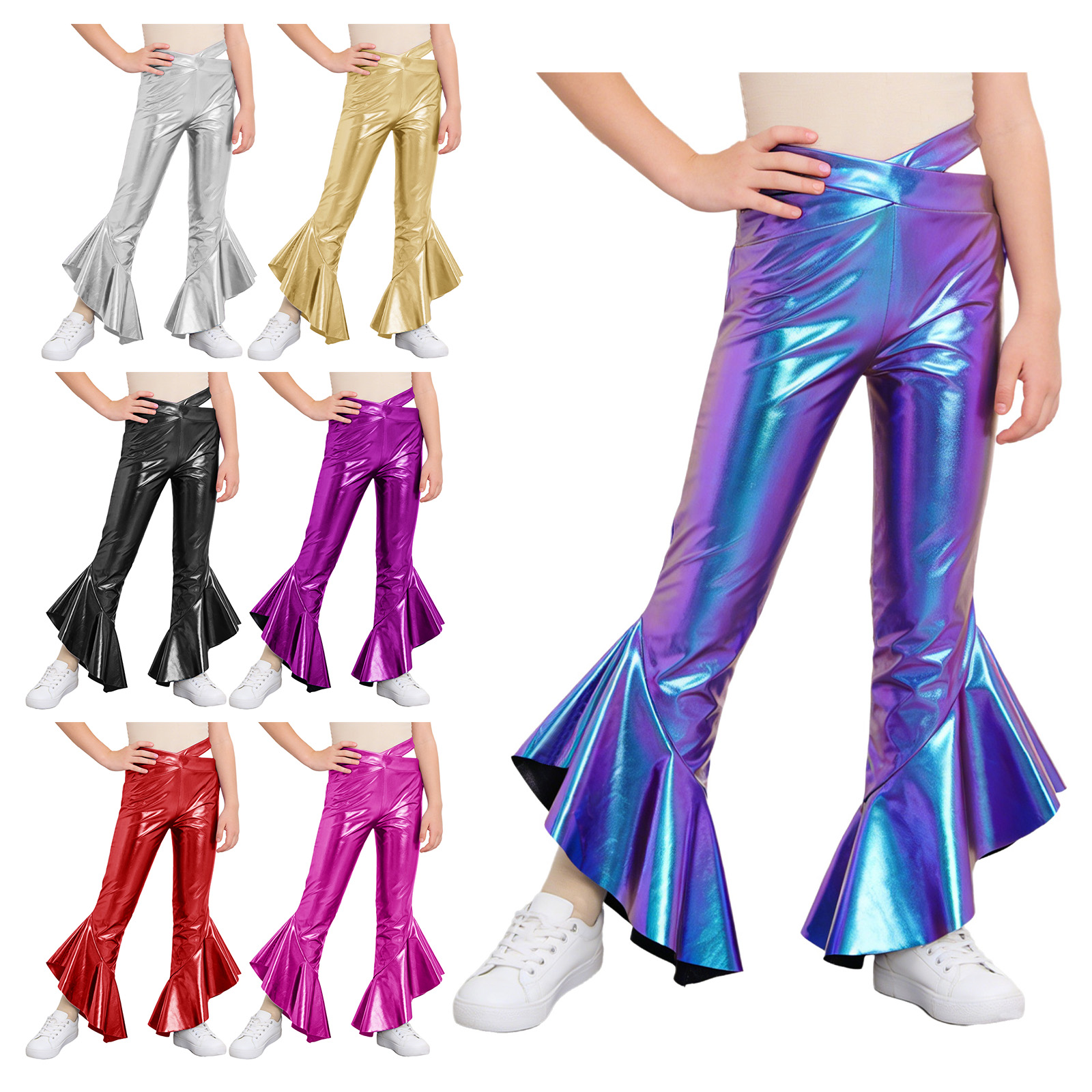 Kids Girls Shiny Metallic Flar - Wide Leg Trouser 70S ulasan dan harga