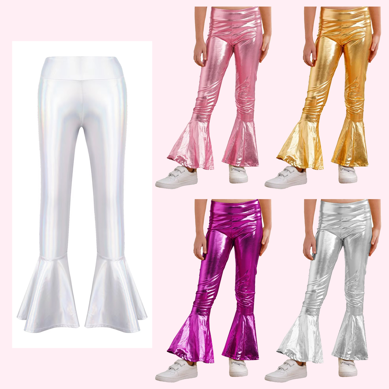 Kids Girls Shiny Flared Trouse - Wide Leg Trouser 70S ulasan dan harga