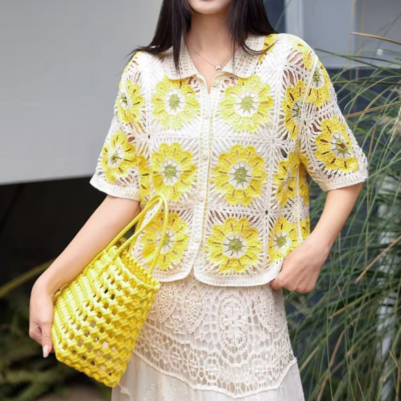 Granny Square Crochet Knit Pol - Crochet Top Boho ulasan dan harga