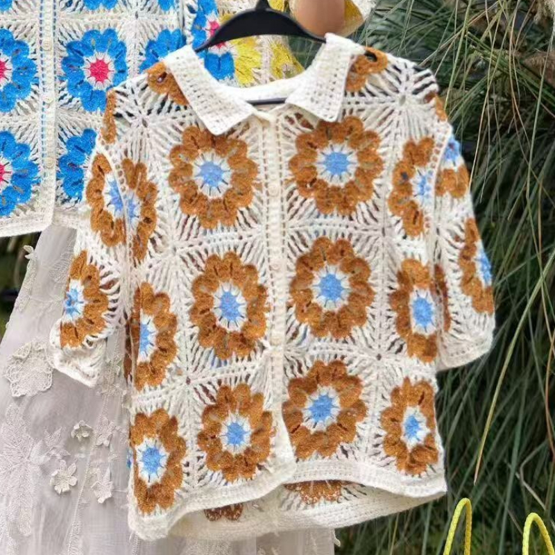 Granny Square Crochet Knit Pol - Crochet Top Boho ulasan dan harga