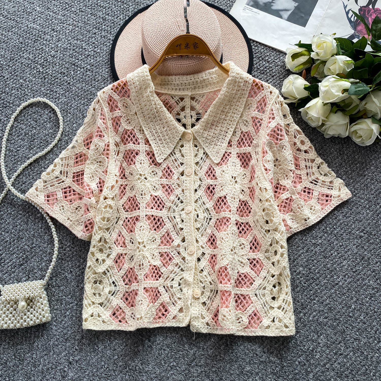 Button Up Crochet Top Short Sl - Crochet Top Boho ulasan dan harga