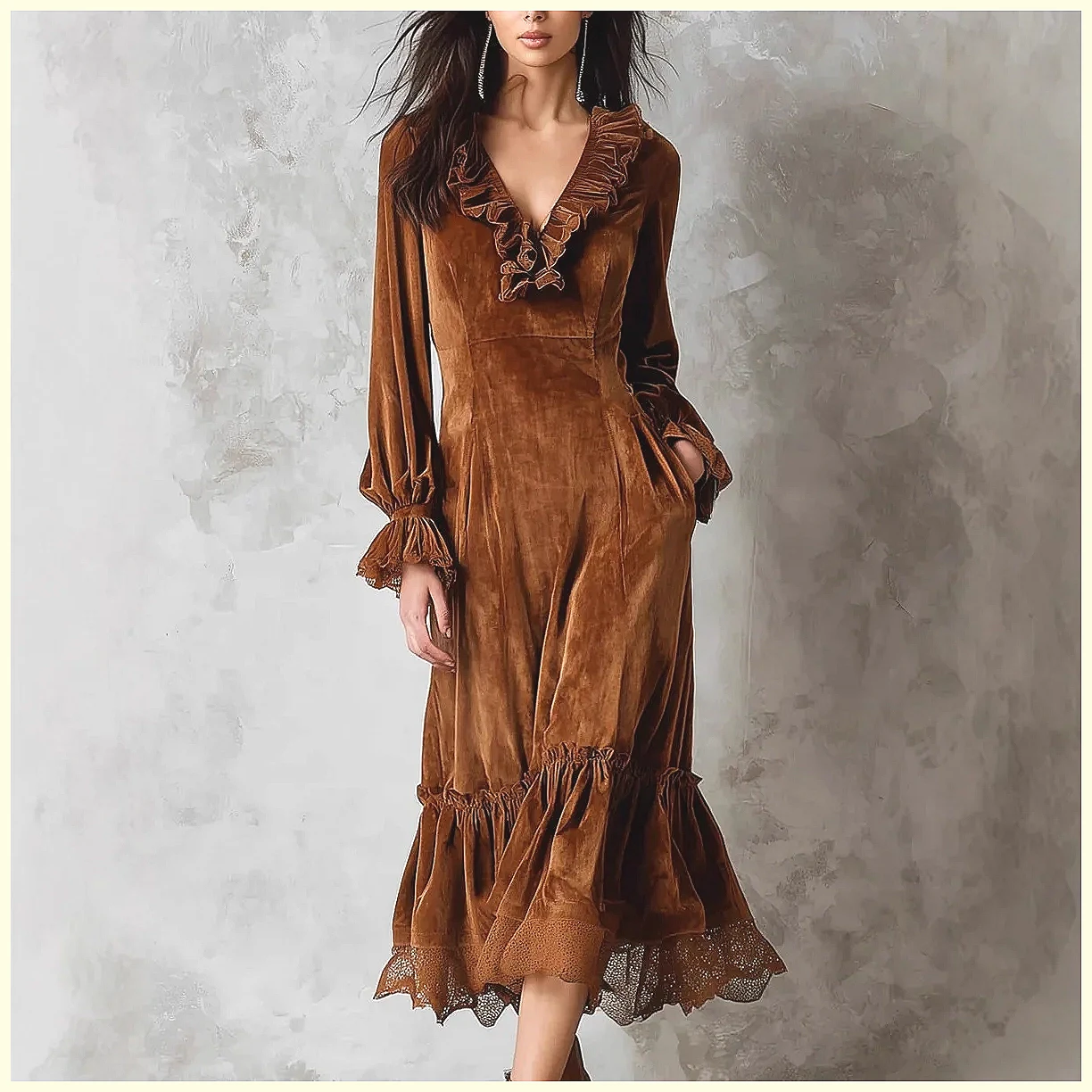 Vintage Velvet Maxi Dress V-Ne - Vintage Y2K ulasan dan harga
