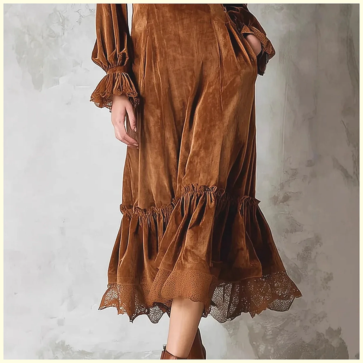 Vintage Velvet Maxi Dress V-Ne - Vintage Y2K ulasan dan harga