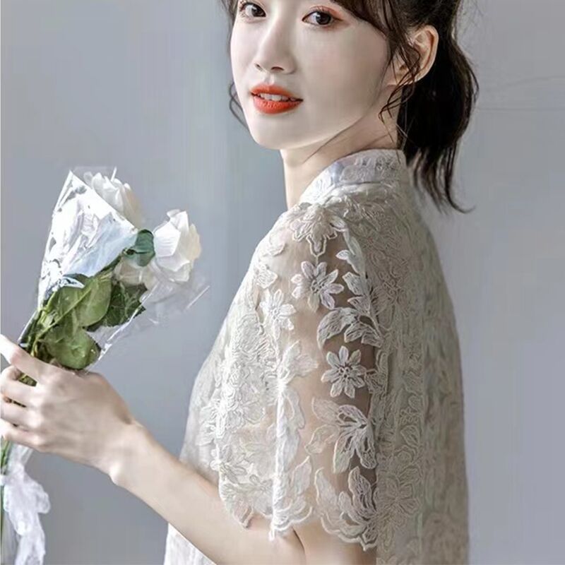 Lace Short-sleeve Blouses Wome - Vintage Fashion In Chinese ulasan dan harga