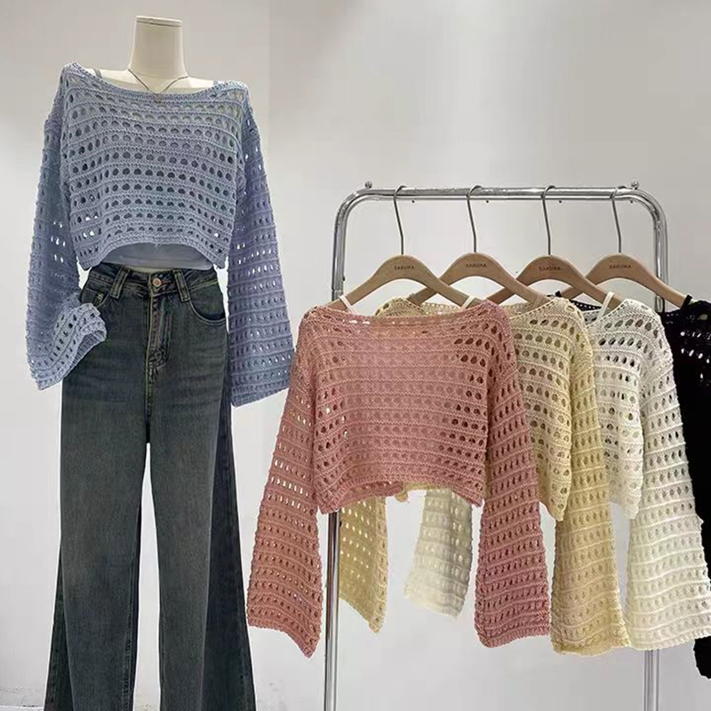 Long Sleeve Crochet Knit Top S - Crochet Top Boho ulasan dan harga