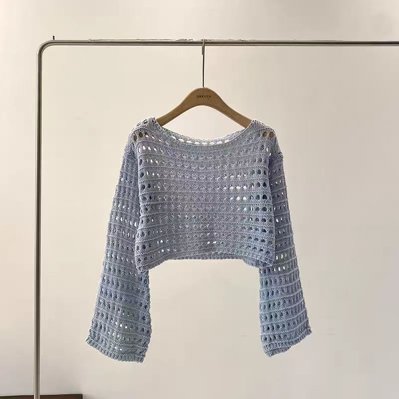 Long Sleeve Crochet Knit Top S - Crochet Top Boho ulasan dan harga