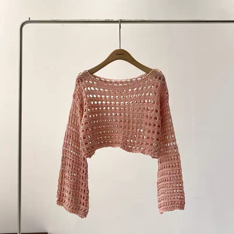 Long Sleeve Crochet Knit Top S - Crochet Top Boho ulasan dan harga