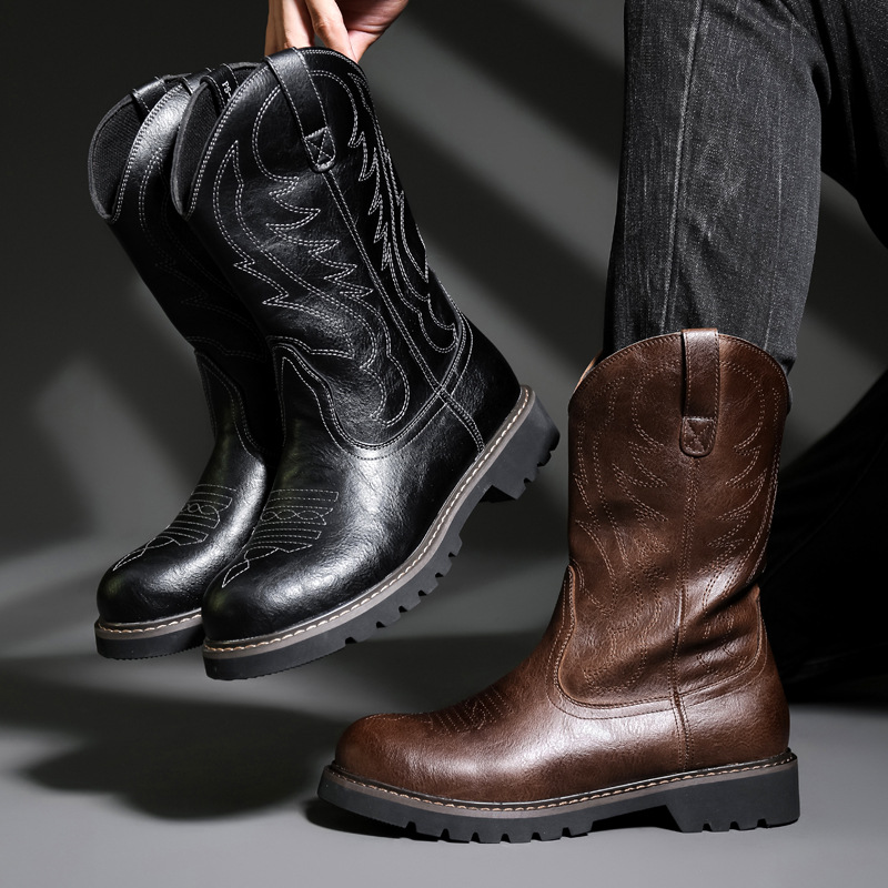 Fashion Mens Cowboy Boots New  - Vintage Fashion Online ulasan dan harga
