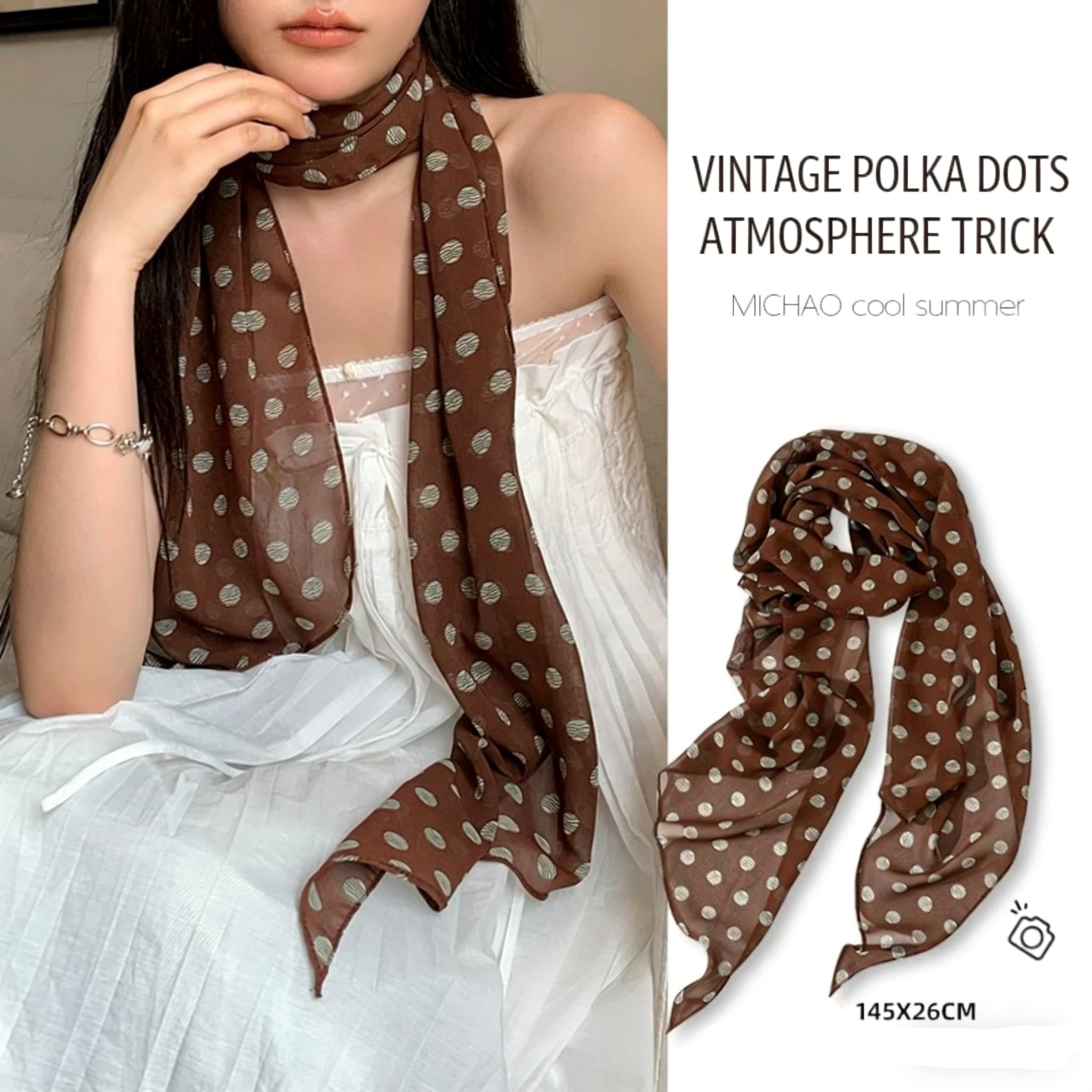 Vintage Polka Dot Chiffon Scar - Vintage Fashion Wear ulasan dan harga