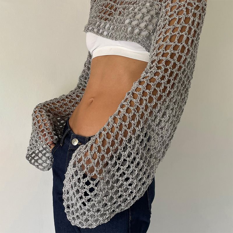 Long Sleeve Crochet Crop Top S - Crochet Top Boho ulasan dan harga
