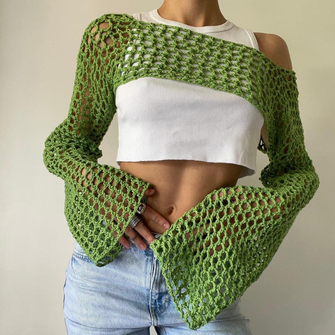 Long Sleeve Crochet Crop Top S - Crochet Top Boho ulasan dan harga