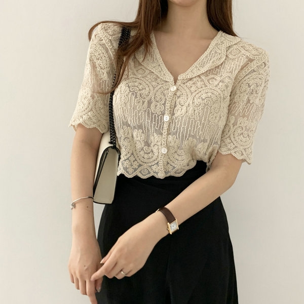 Sheer Embroidery Lace Blouse C - Crochet Top Boho ulasan dan harga