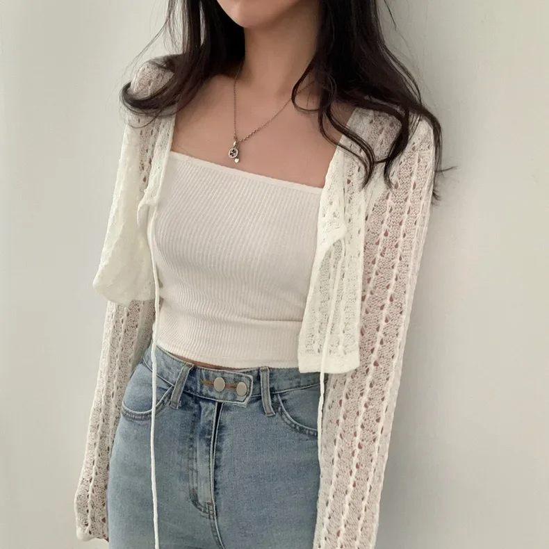 Women Tie Front Crop Cardigan  - Crochet Top Boho ulasan dan harga